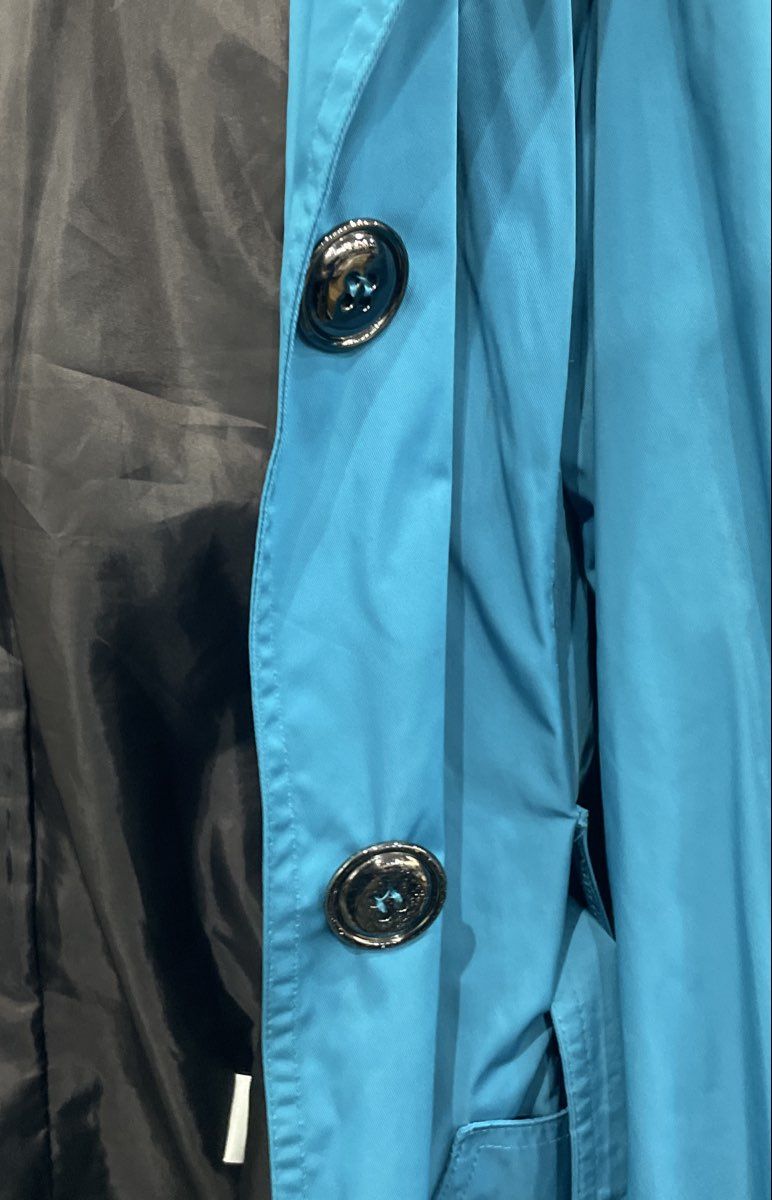 Talbots Women's Blue Belted Button Front Windbreaker Trench Jacket Pockets Sz L