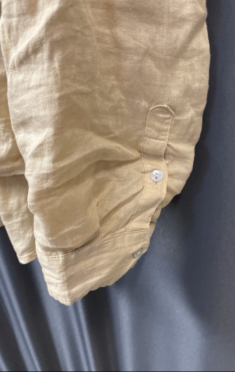 Conbipel Tan Pure Linen Roll Tab Button Down High Low Shirt Sz XL