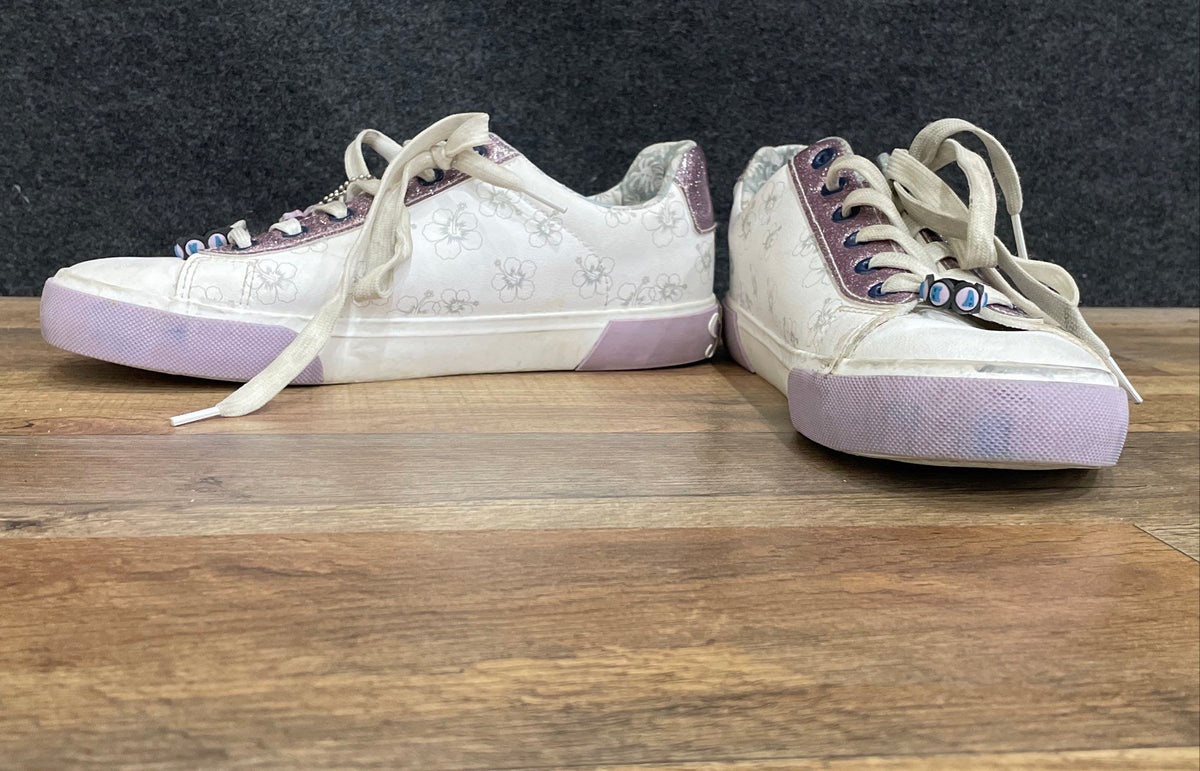 Disney Lilo & Stitch White Purple Floral Sneakers Women's Size 8.5