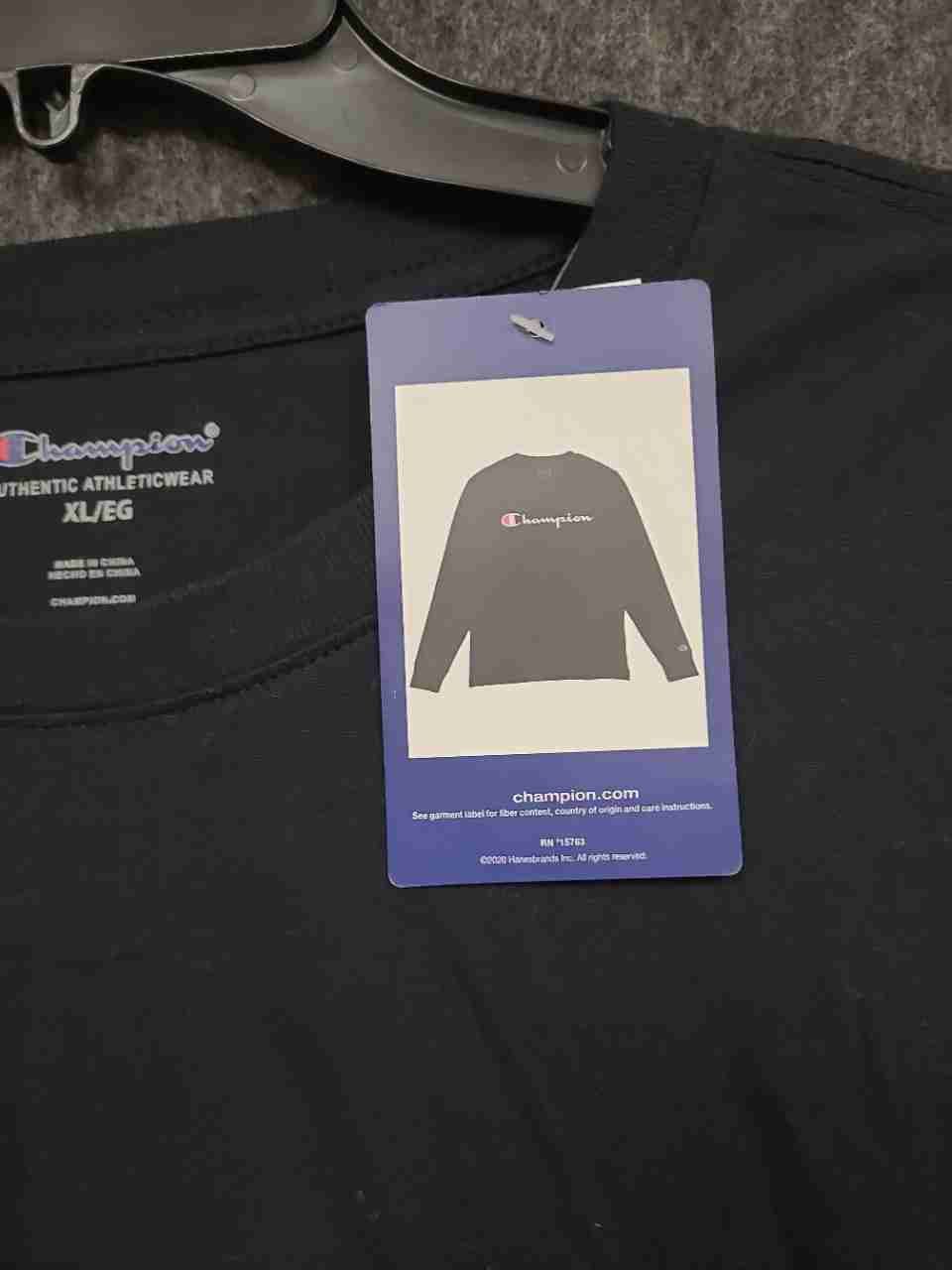 Champion Men's Black Long Sleeve T-Shirt Script Logo NWT Sz XL