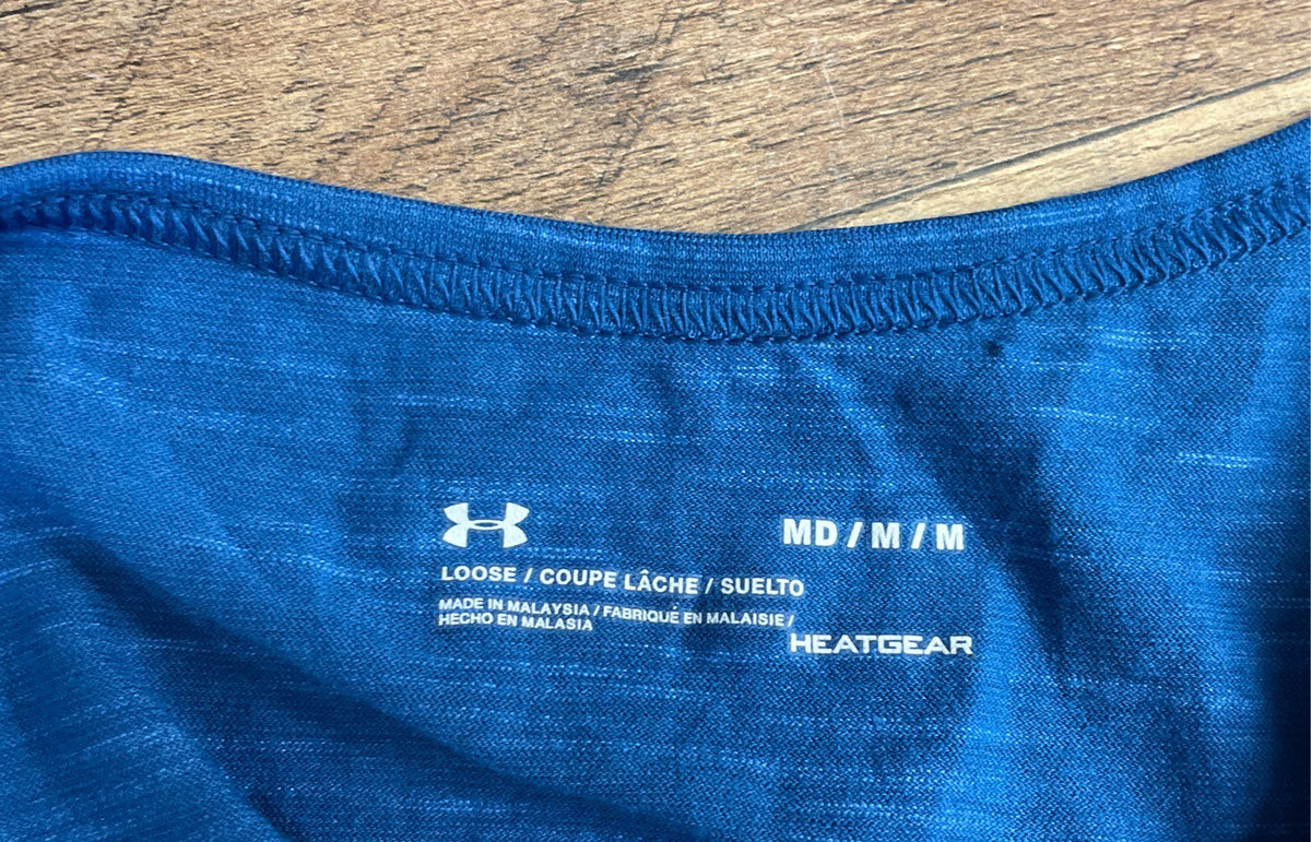 Under Armour Men's Blue HeatGear Loose Fit Vertical Logo Tank Top Sz M NWT