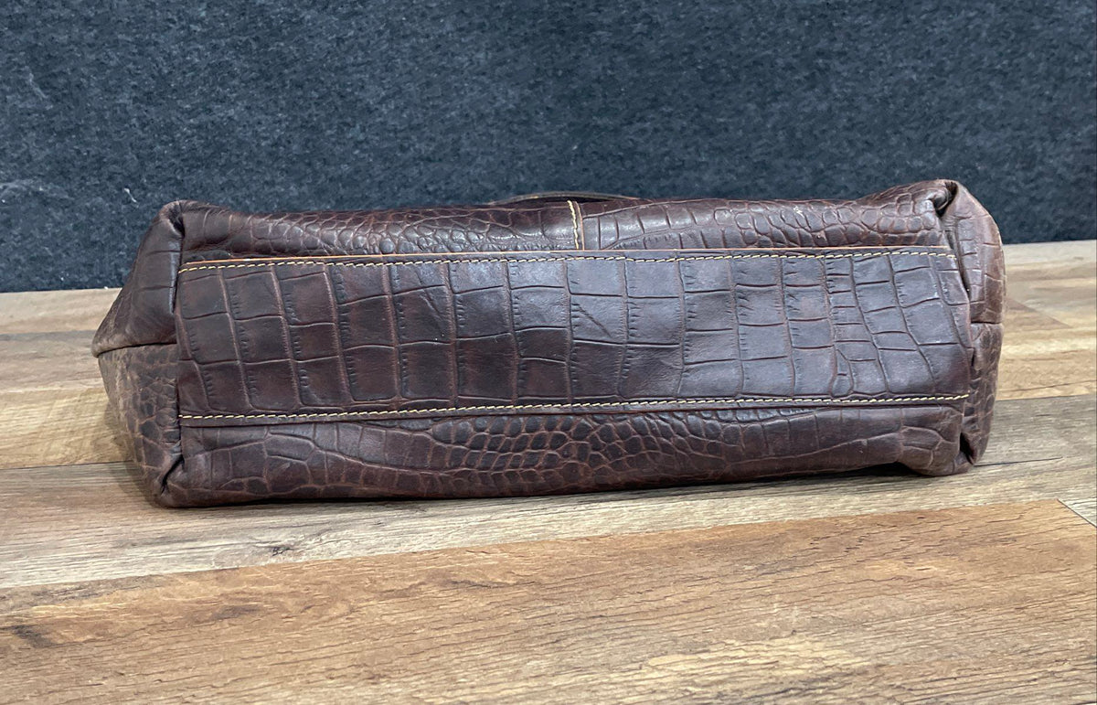 Claudia Firenze Brown Croc Embossed Leather Tote Bag Made in Italy