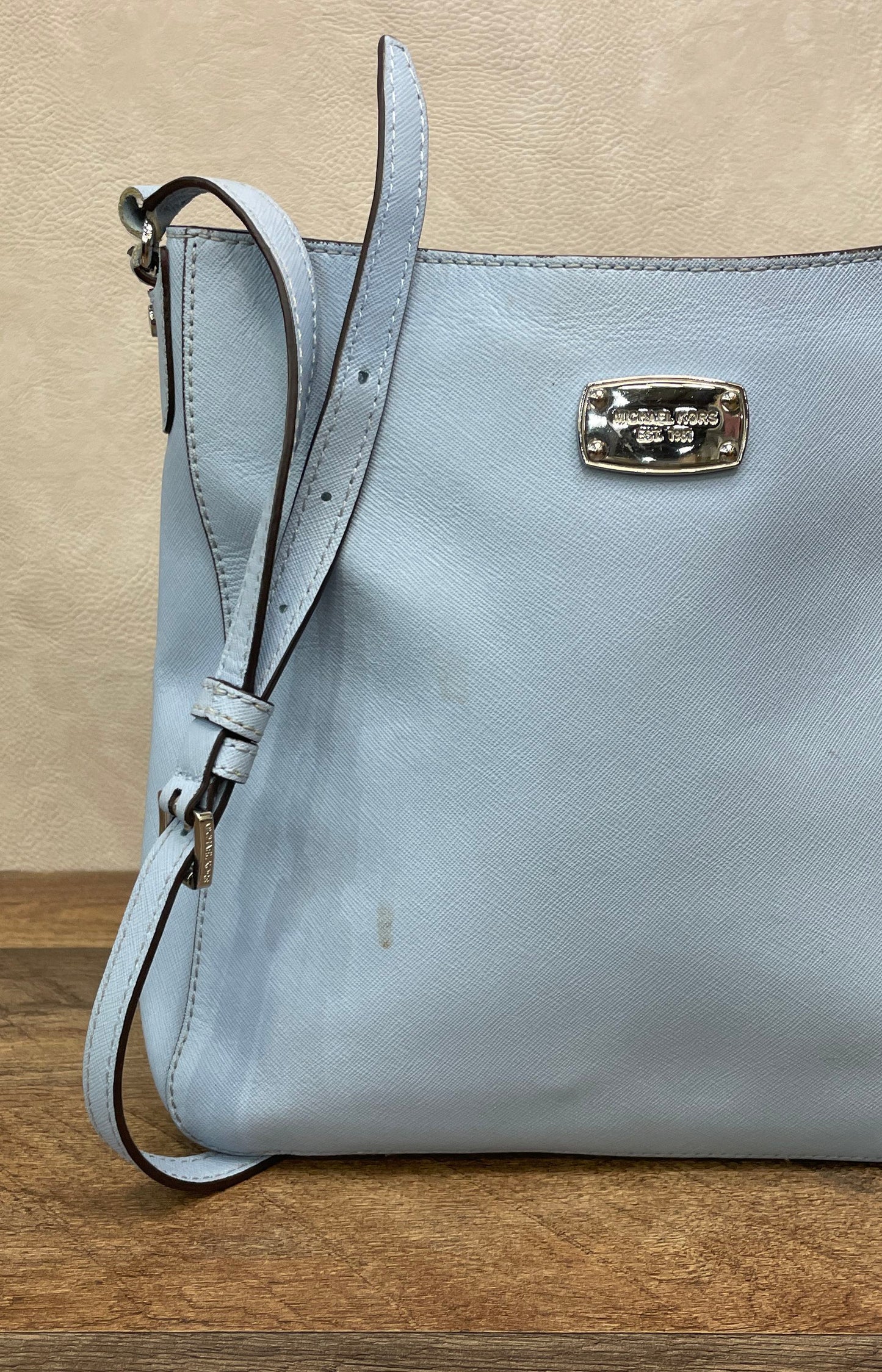 Michael Kors Baby Blue Saffiano Leather Crossbody Bag Silver Hardware