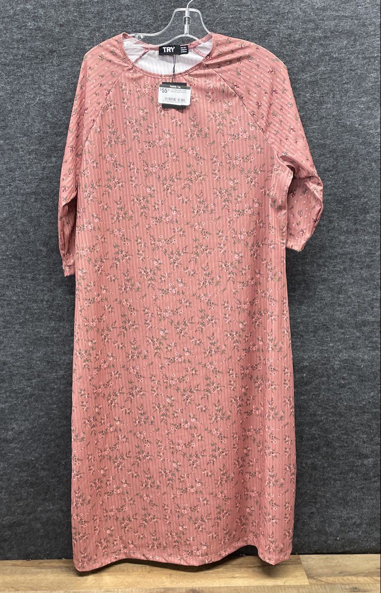 TRY Women's Swim Dress Cover Up Dark Pink Floral Ribbed Sz 20 NWT