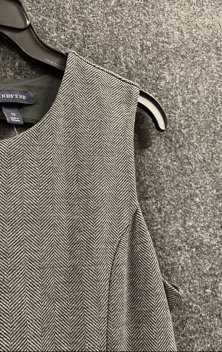 Lands' End Women's Sheath Dress Gray Herringbone Sleeveless NWT Sz 12