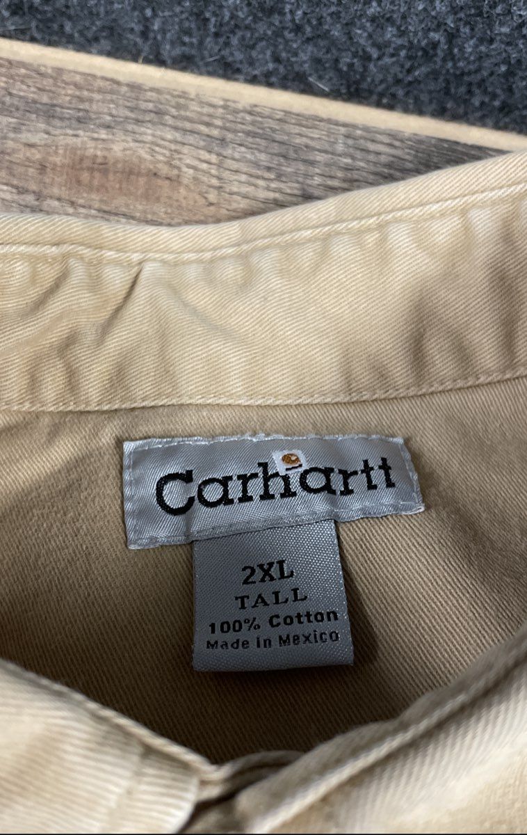 Carhartt Men's Tan Cotton Button Down Long Sleeve Work Shirt Sz 2XL Tall