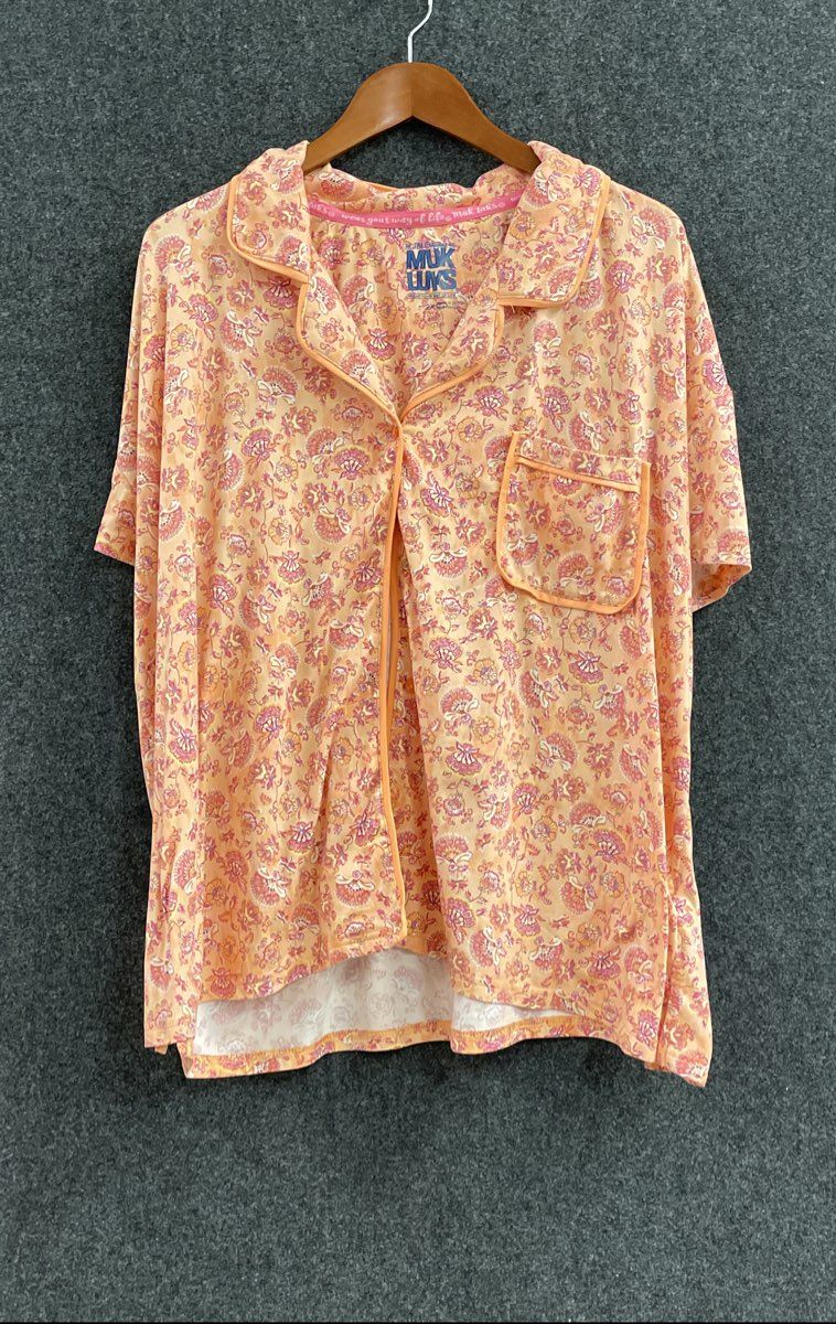 MUK LUKS Women's Orange Floral Pajama Set Short Sleeve Top Pants Sz 2X
