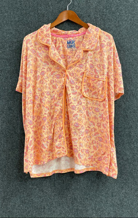 MUK LUKS Women's Orange Floral Pajama Set Short Sleeve Top Pants Sz 2X