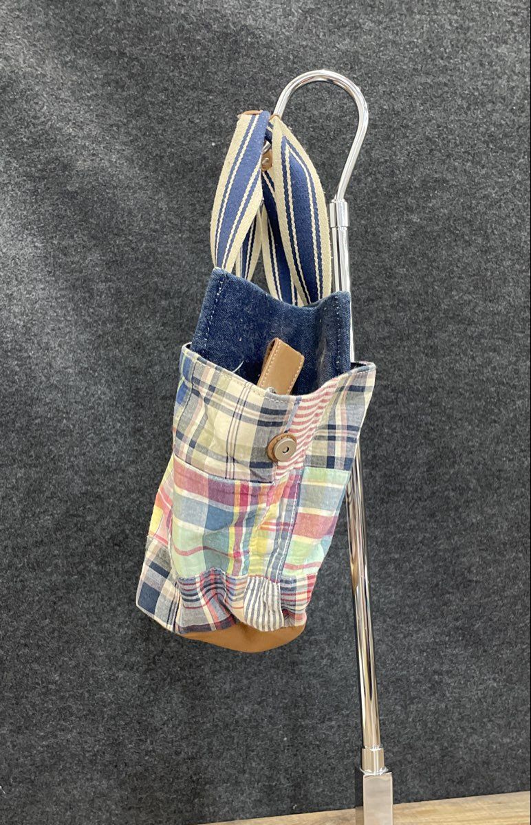 Tommy Hilfiger Multi-Color Patchwork Plaid Denim Tote Bag Large Fabric Purse