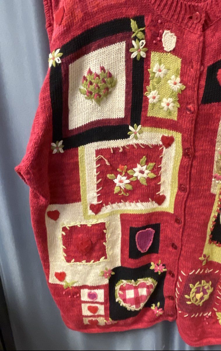 Vintage Y2K Heirloom Collectibles Women's Red Valentine Cardigan Hearts Sz 2X