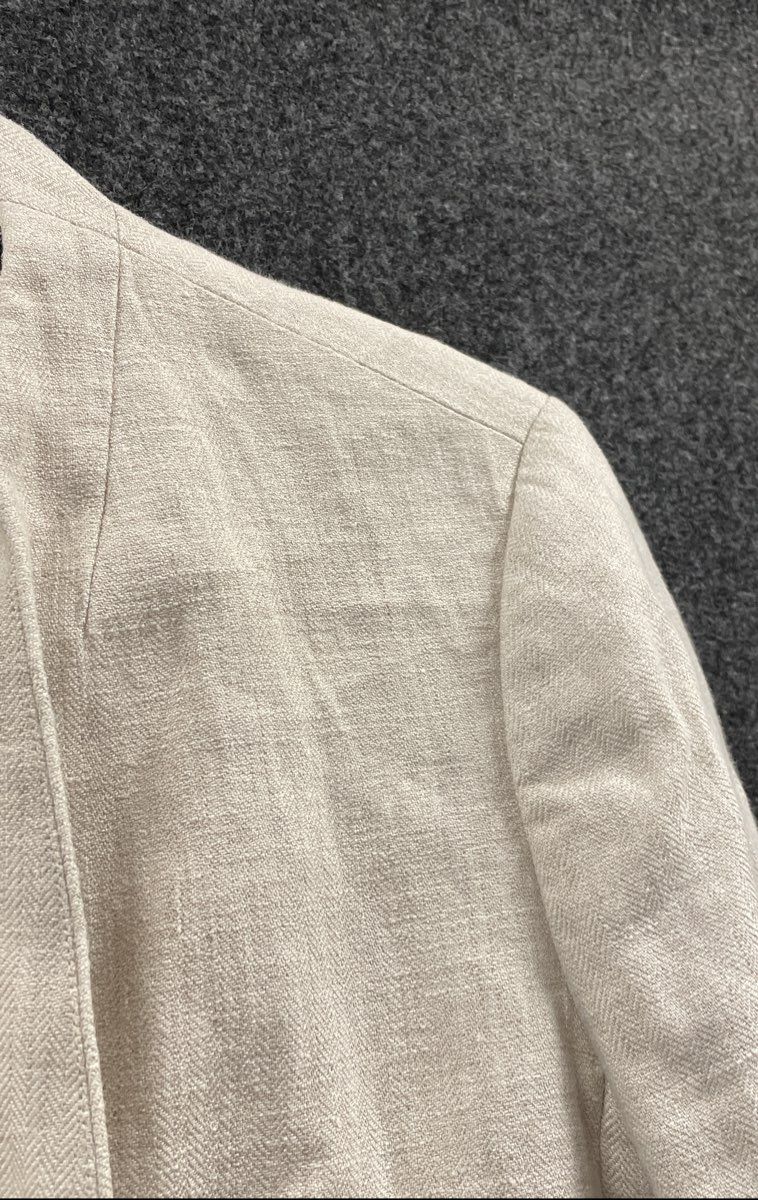 Loft Women's Beige 100% Linen Herringbone Open Front Cropped Blazer Sz 8