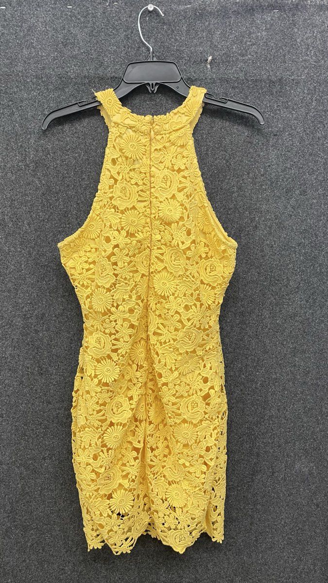 Lulus Women's Yellow Floral Lace Halter Bodycon Mini Cocktail Dress Sz L