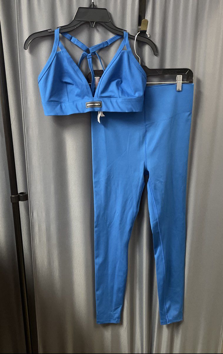 Savage x Fenty Women's Blue Workout Set Strappy Bra XL Leggings L