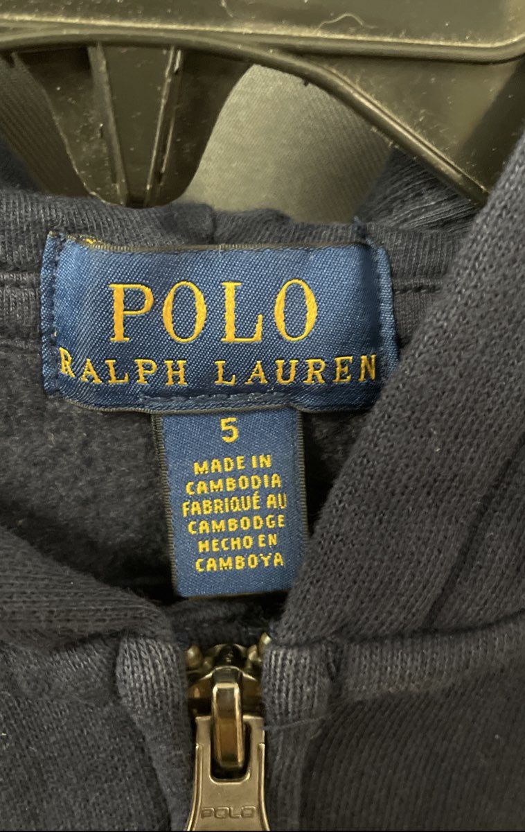Polo Ralph Lauren Kids Navy Blue Fleece Full Zip Hoodie Red Pony Logo Size 5