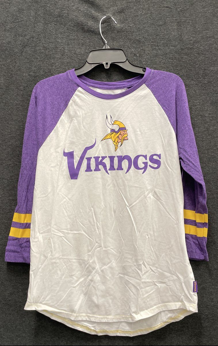 Minnesota Vikings NFL Team Apparel Raglan 3/4 Sleeve Shirt Purple White Sz M