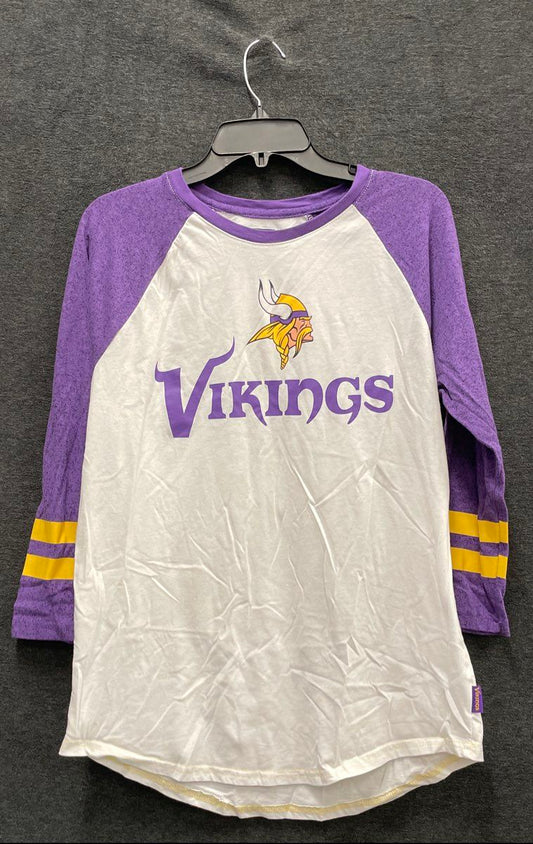 Minnesota Vikings NFL Team Apparel Raglan 3/4 Sleeve Shirt Purple White Sz M
