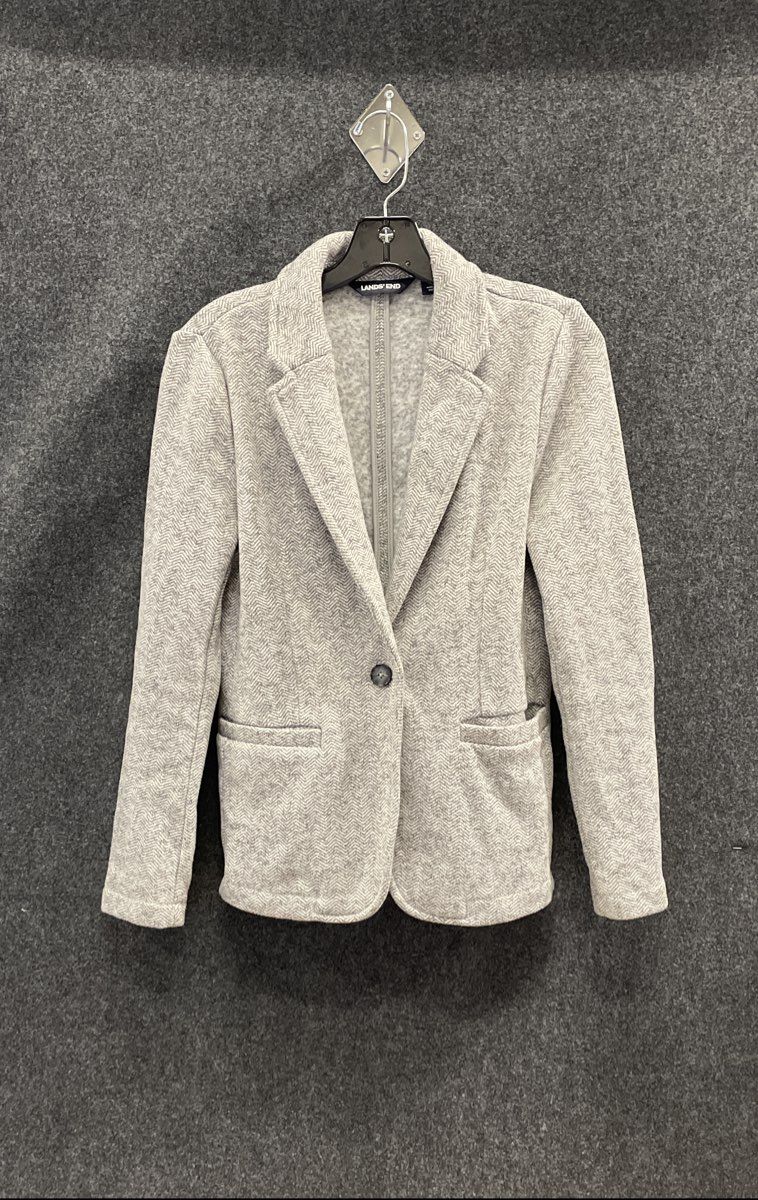 Lands' End Women's Grey Herringbone Knit Blazer Sweater Jacket Sz XS 2-4