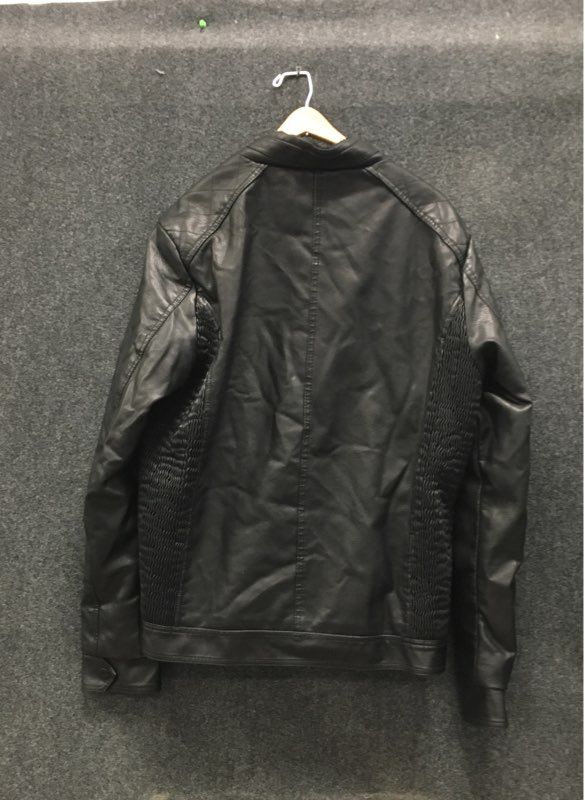 Fried Denim Men's Black Faux Leather Moto Jacket Textured Ribbed Panels Sz M