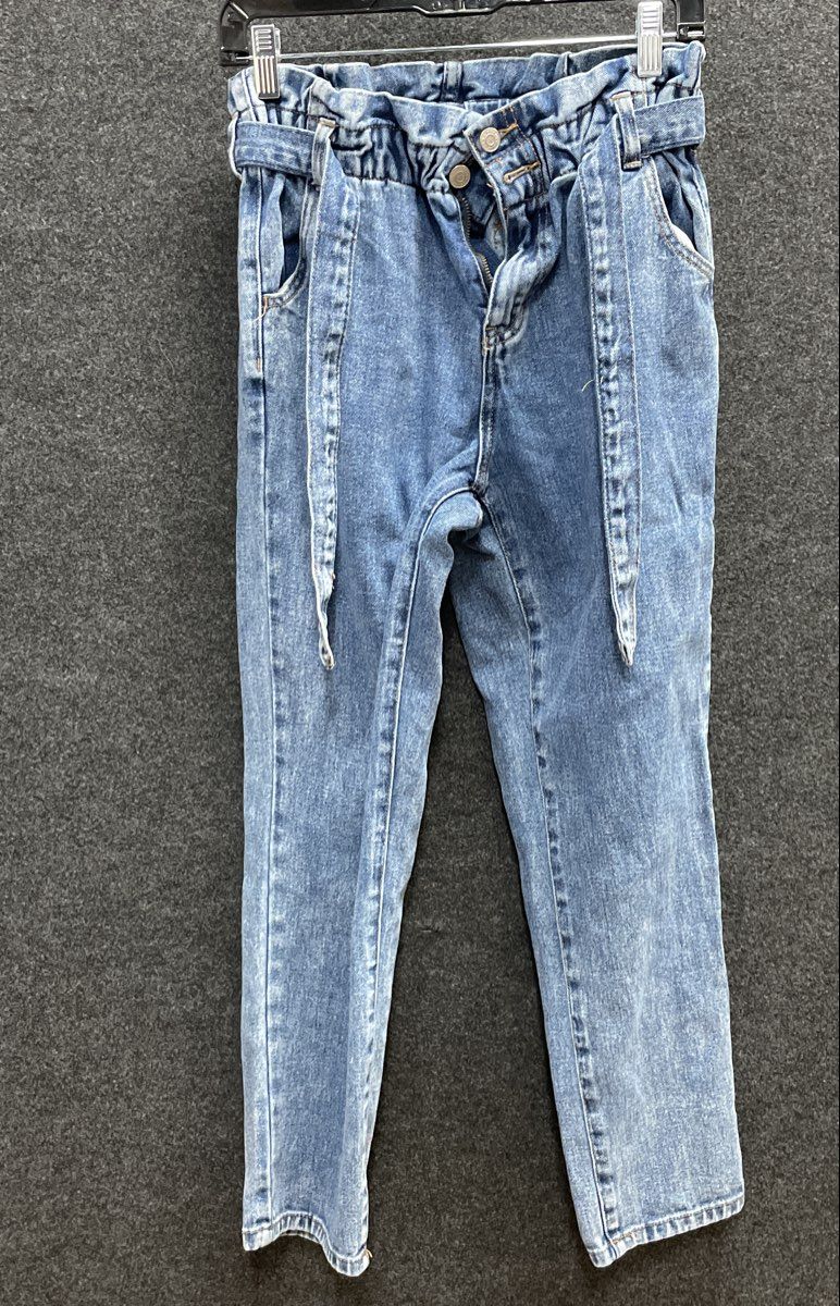 PacSun Women's Blue Paperbag Waist Jeans High Rise Self Tie Belt Tapered Leg