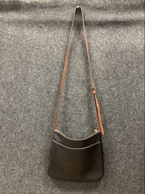 Fossil Black Pebbled Leather Crossbody Bag Brown Adjustable Strap Gold Tone