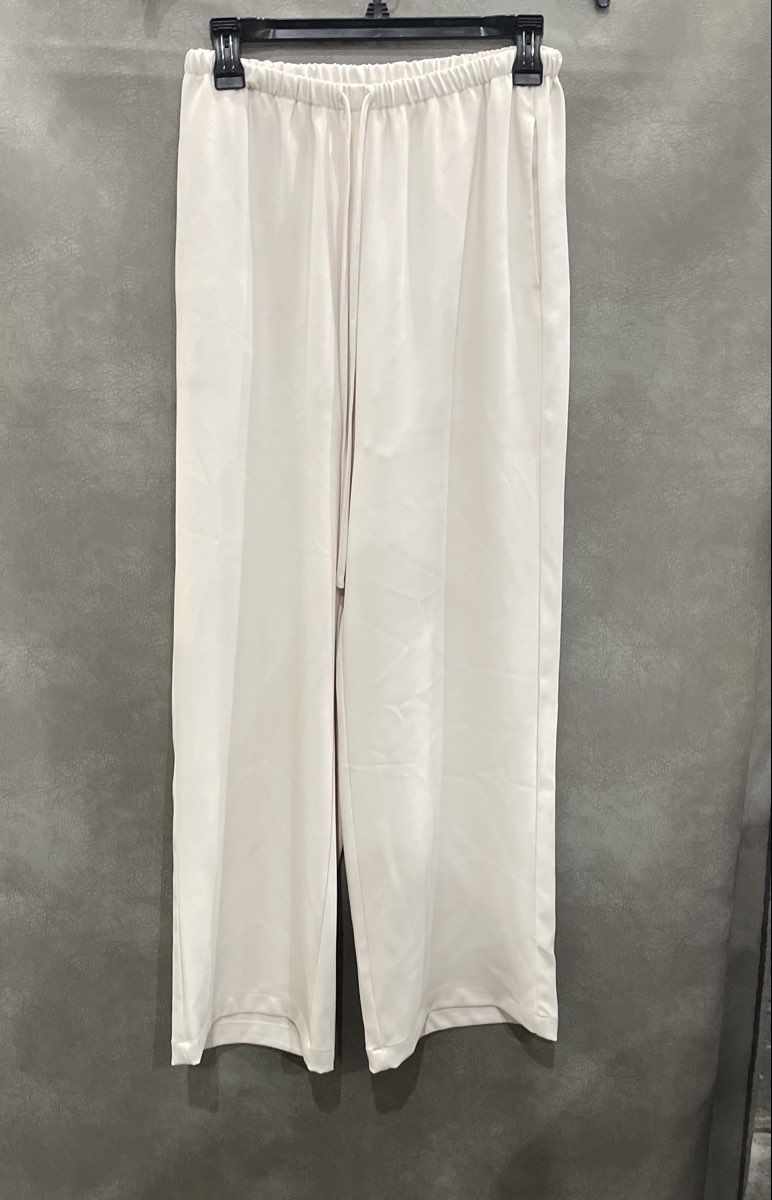 Melloday Women's Ivory 2 Piece Set V-Neck Short Sleeve Top Wide Leg Pants Sz M