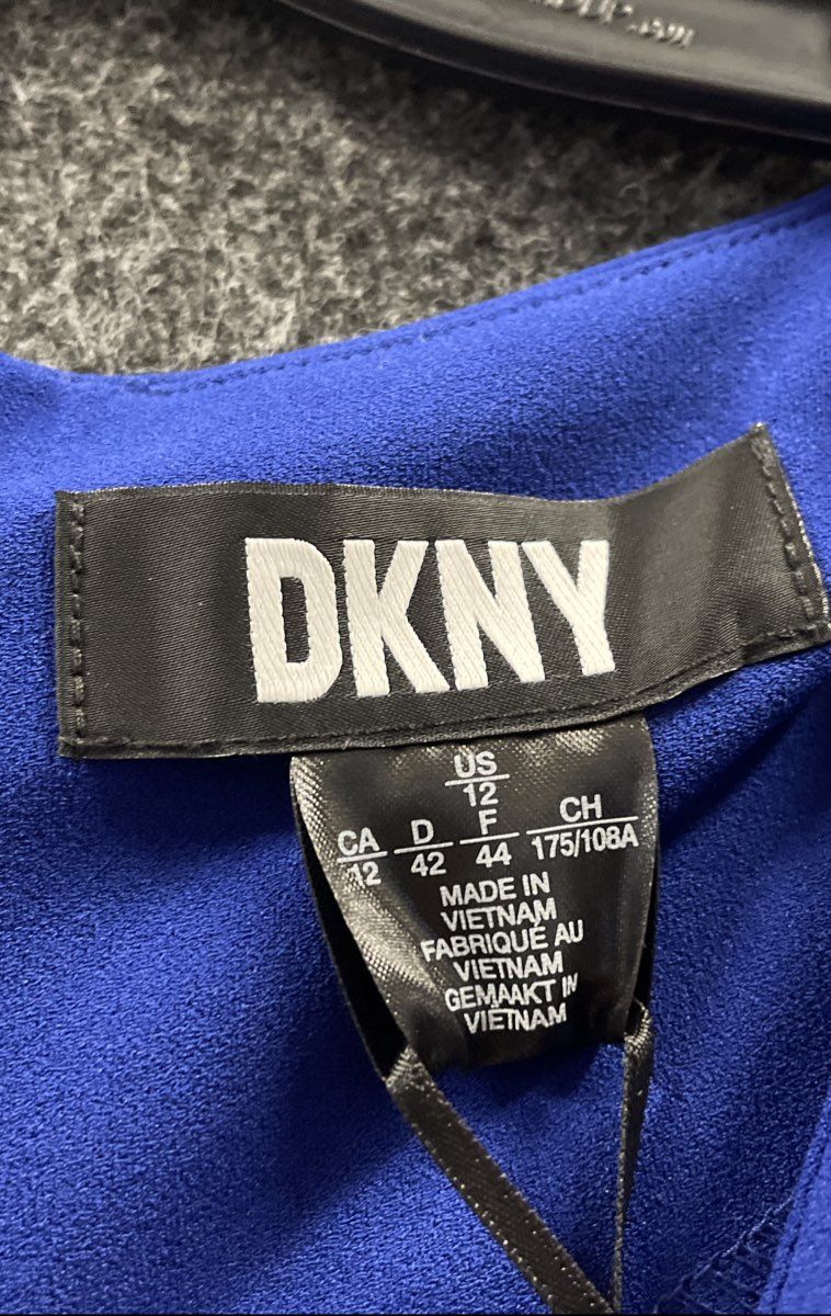 DKNY Women's Blue Twisted Waist Puff Sleeve A-Line Dress Size 12 NWT