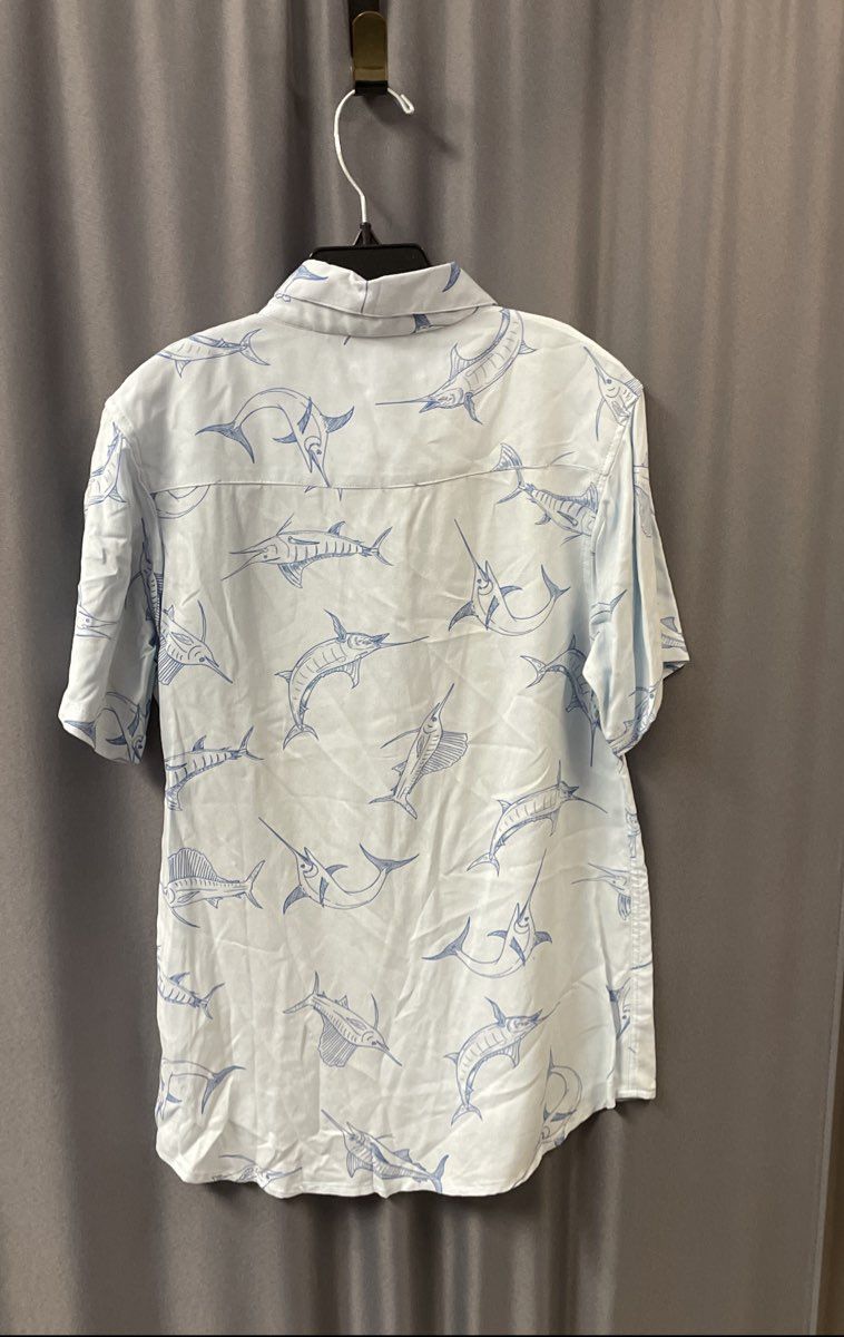Tommy Bahama Boy's Light Blue Marlin Print Rayon Short Sleeve Shirt Sz 10/12 NWT