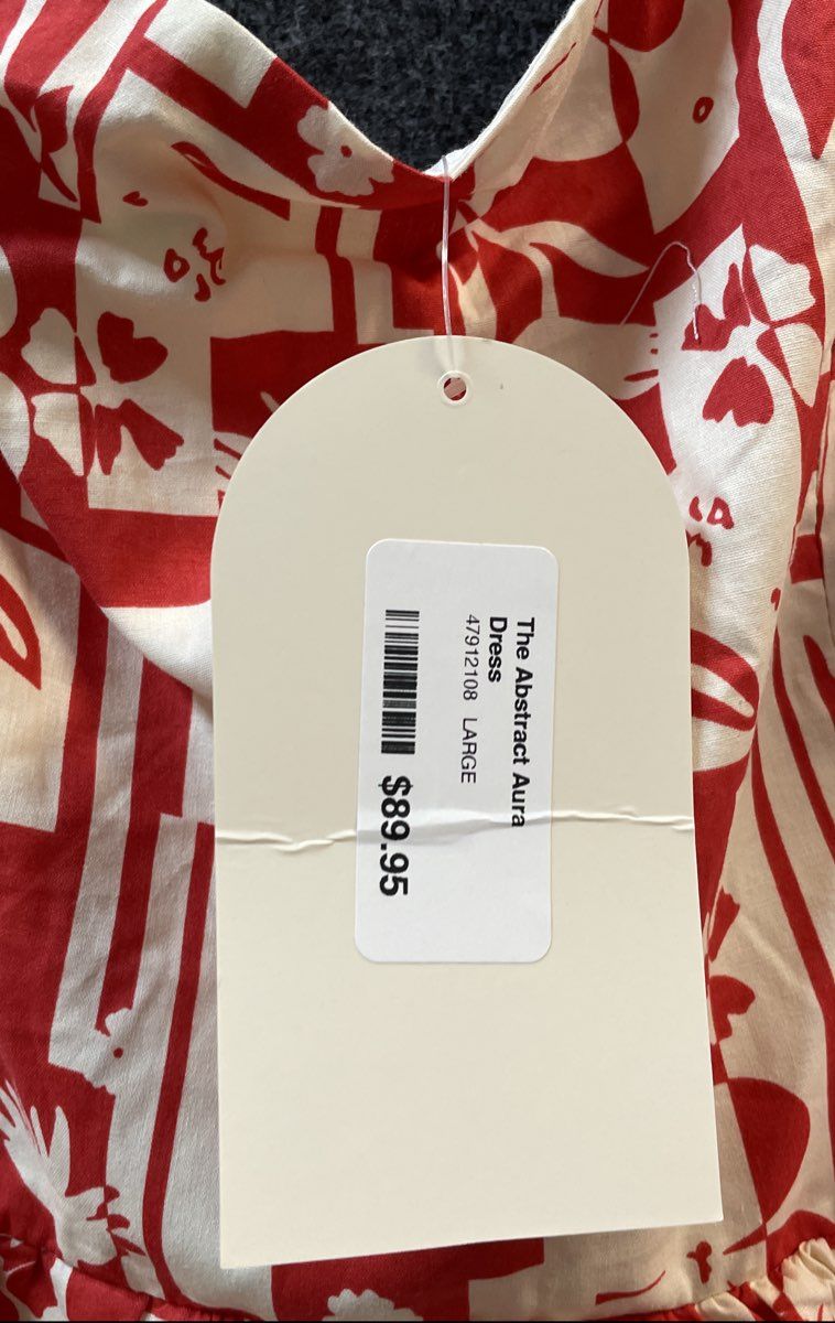 B. Right Women's Abstract Aura Dress Red White Tiered Cotton NWT Size L