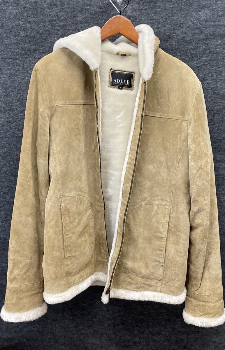 Adler Collection Women's Beige Faux Fur Lined Hooded Suede Style Coat Sz M