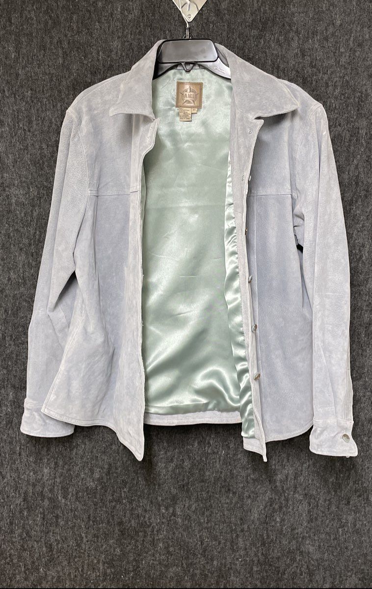 Vintage Y2K AMI Women's Light Blue Suede Leather Jacket Satin Lined Sz XL