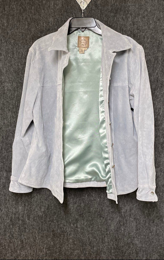 Vintage Y2K AMI Women's Light Blue Suede Leather Jacket Satin Lined Sz XL