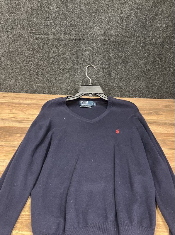 Polo Ralph Lauren Men's V-Neck Pullover Sweater Navy Blue Pima Cotton Sz L
