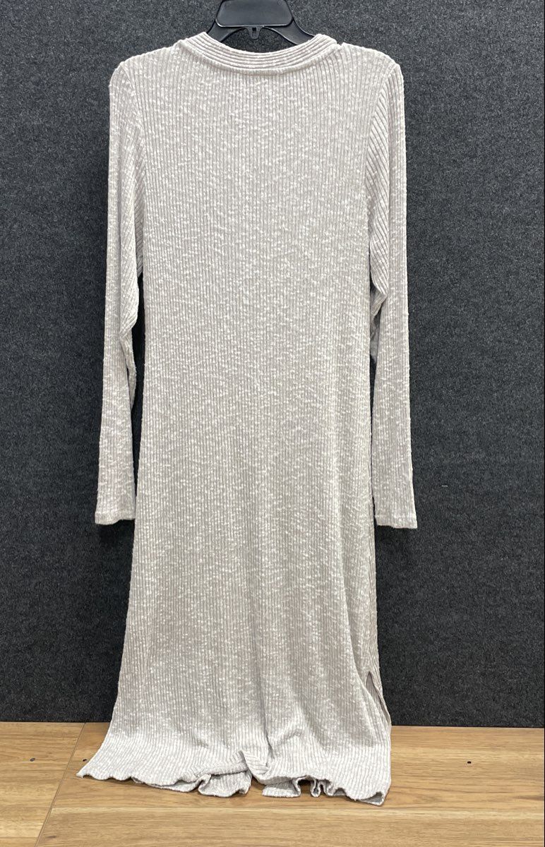 American Eagle Women's Gray Ribbed Knit Long Sleeve Henley Midi Dress XL