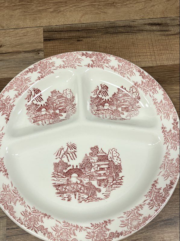 Red Willow Transferware Divided Grill Plates Set 4 Piece Made in USA Vintage