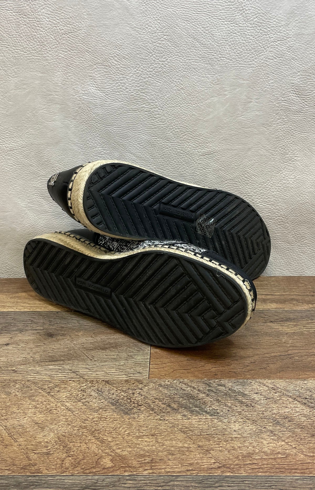 Karl Lagerfeld Lena Black White Tweed Espadrille Platform Sneakers Size 8