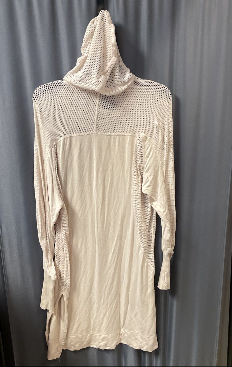 FP Movement Women's Cream Hooded Mesh Panel Tunic Dress Thumbholes Sz S
