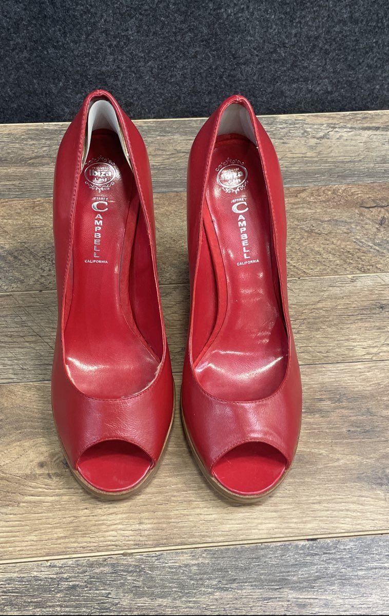 Jeffrey Campbell Ibiza Last Red Leather Peep Toe Platform Pump Heels Size 8
