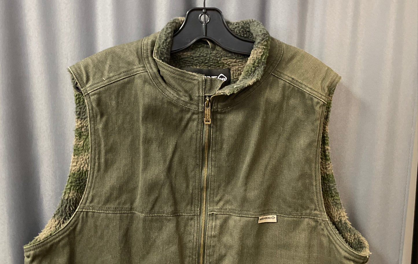 Wolverine Men's Green Canvas Sherpa Lined Zip-Up Workwear Vest Sz L