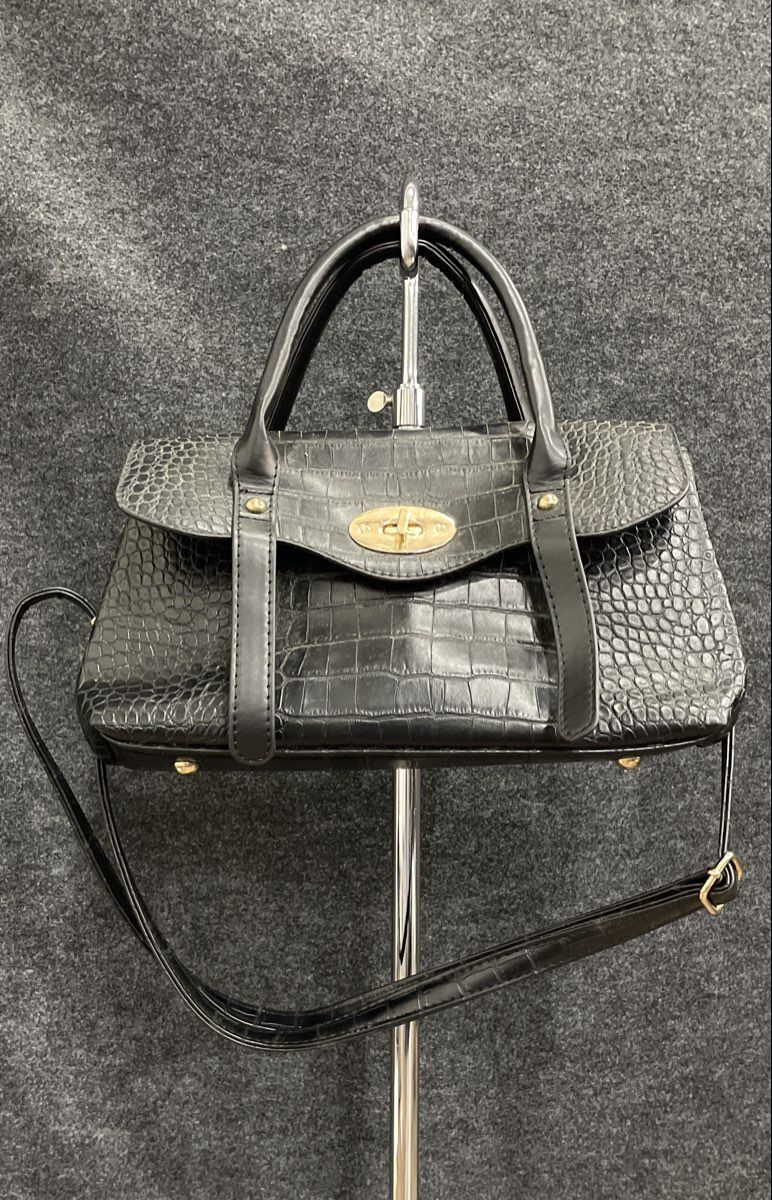 Harper & Hyde Black Croc Embossed Leather Satchel Handbag Crossbody Bag