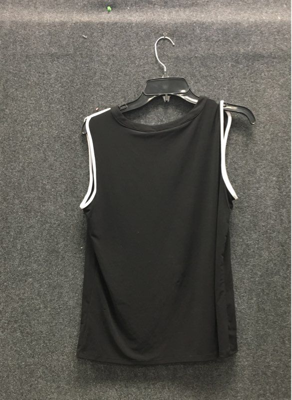 Calvin Klein Women's Black Sleeveless V-Neck Blouse White Piping Size M NWT