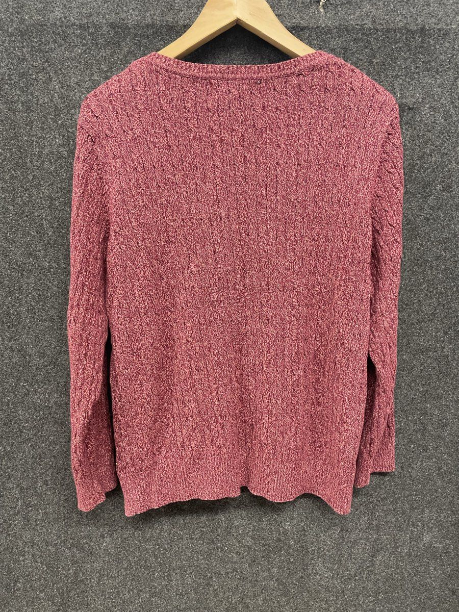 Karen Scott Women's V-Neck Sweater Heathered Burgundy Cable Knit Texture Sz XL