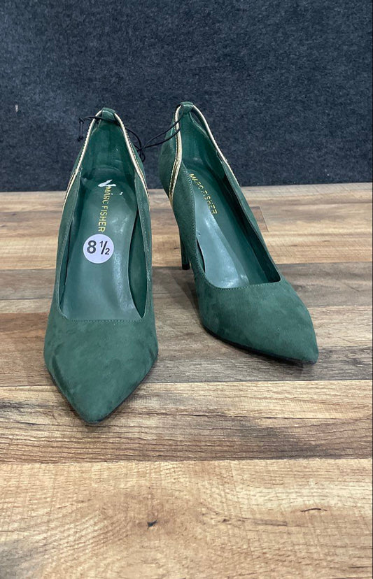 Marc Fisher Forest Green Suede Pointed Toe Stiletto Heels Gold Trim Size 8.5