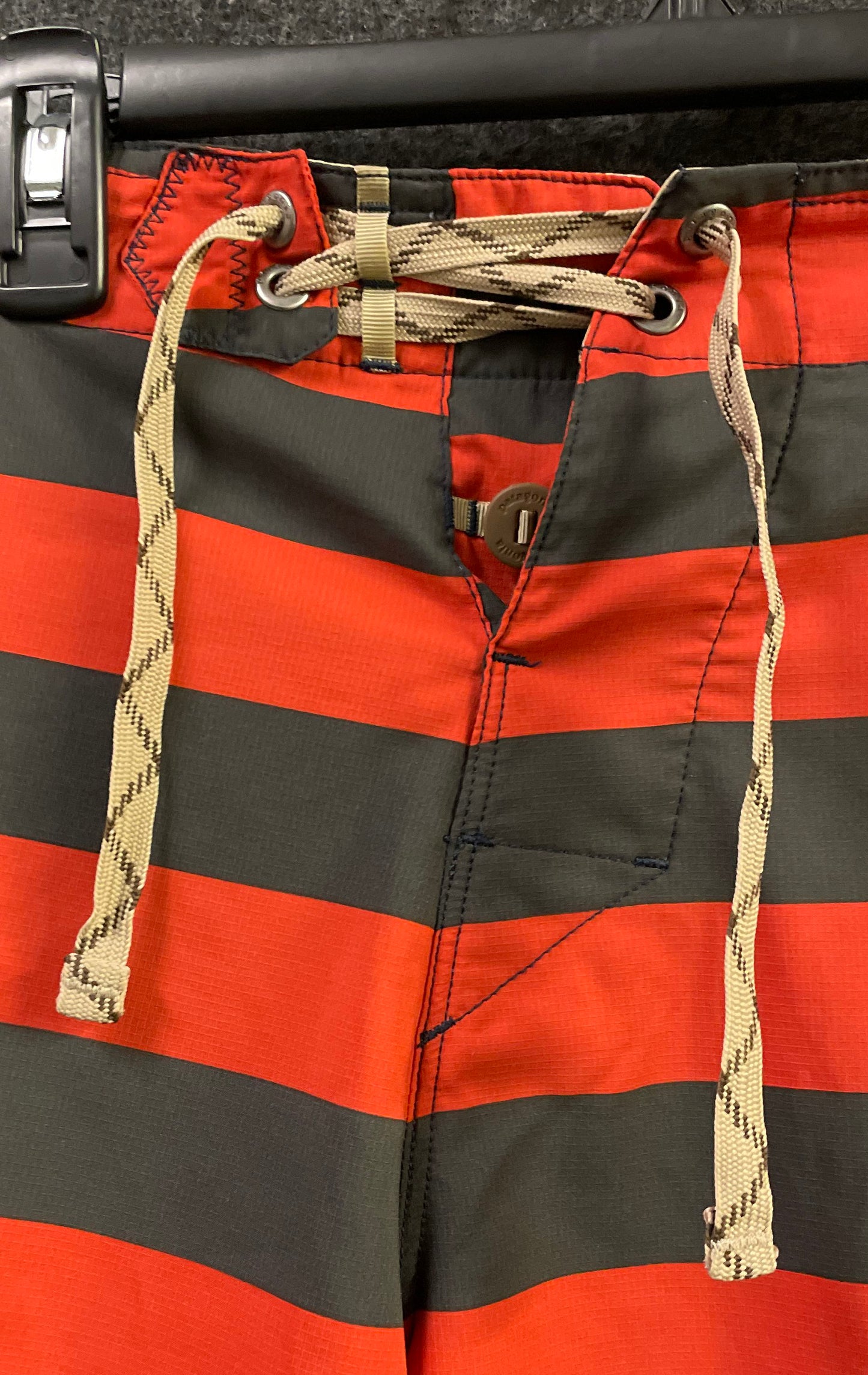 Patagonia Men's Striped Wavefarer Board Shorts Black Red Swim Trunks Sz 34