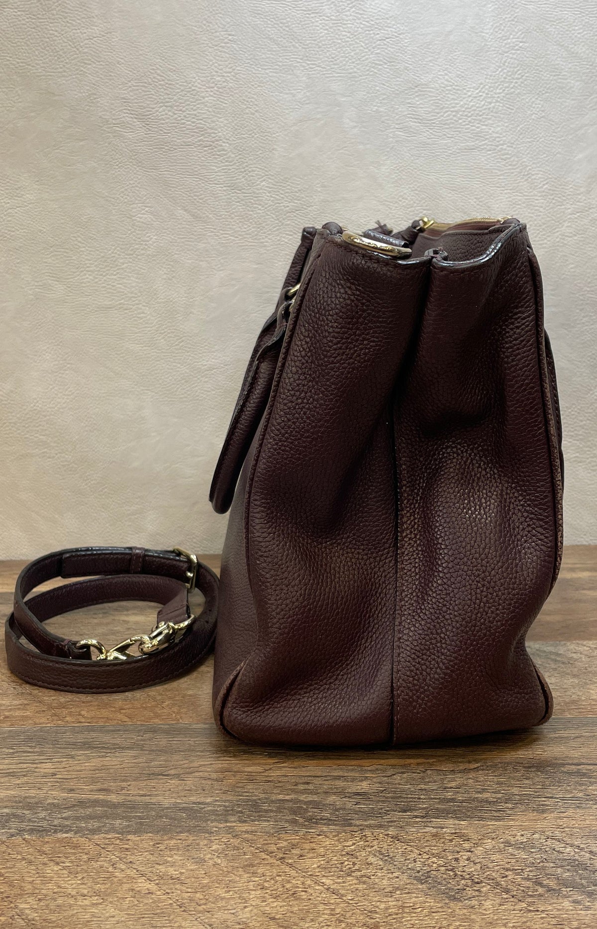 Kate Spade Burgundy Pebbled Leather Satchel Shoulder Bag Gold Hardware