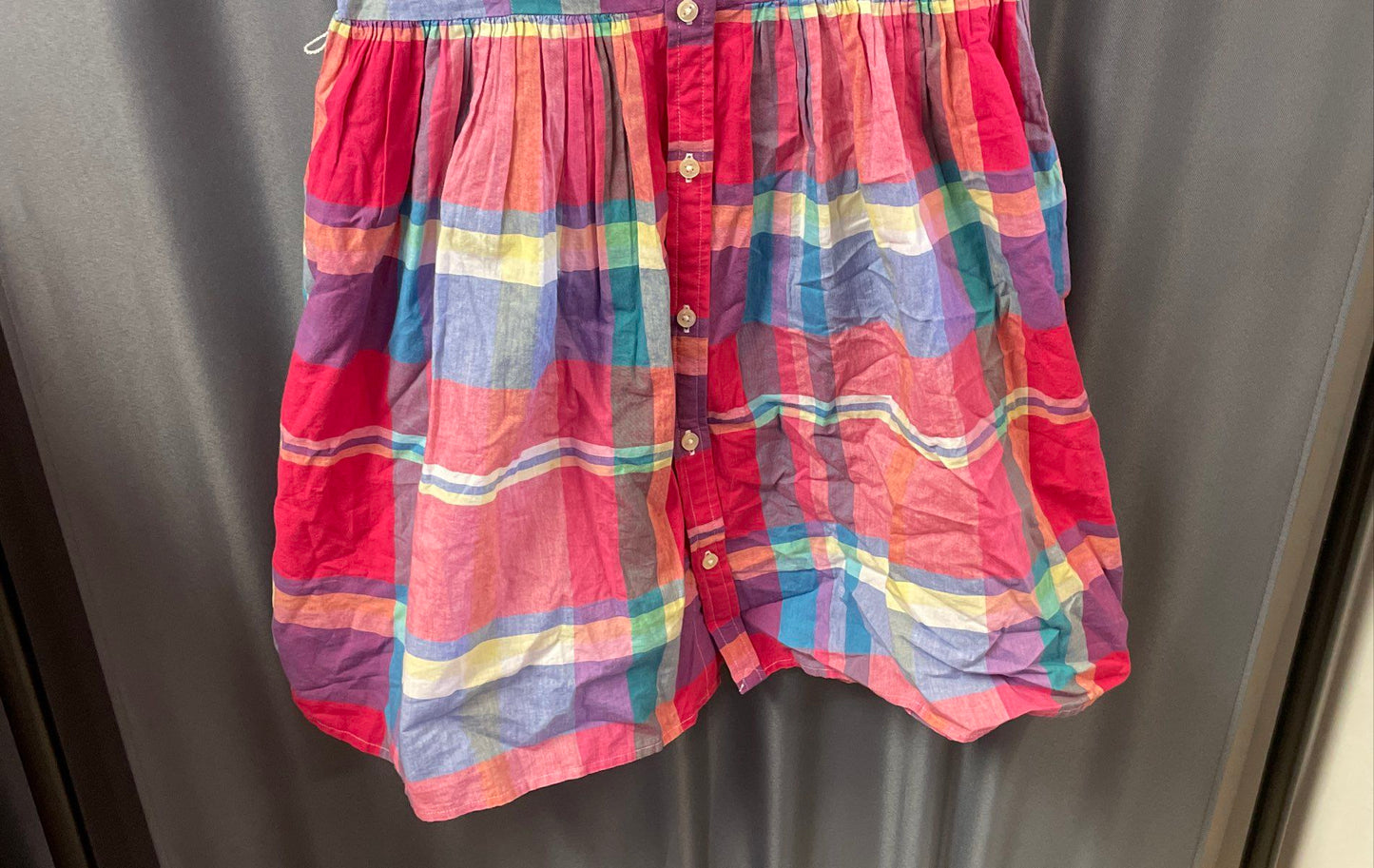 Polo Ralph Lauren Girls Plaid Dress Multicolor Short Sleeve Button Up Sz 16