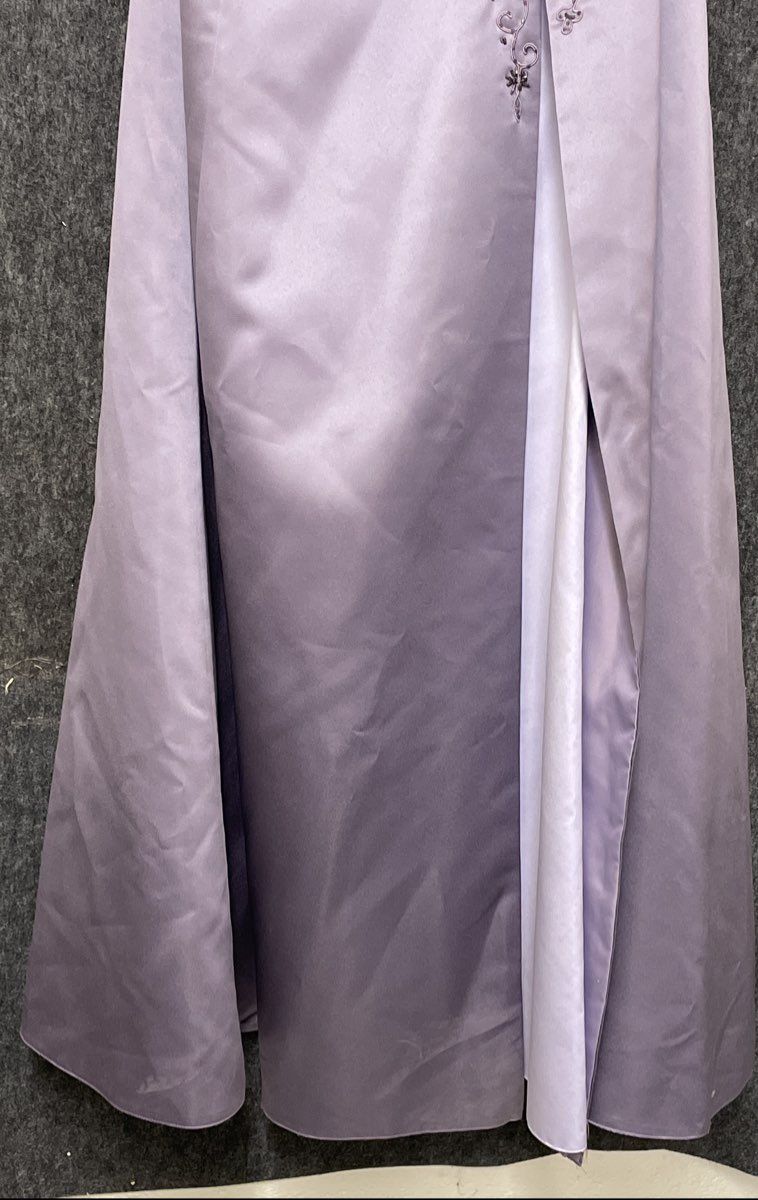 Mori Lee Women's Lavender Satin Strapless Gown Embroidered Beaded Shawl Sz 10