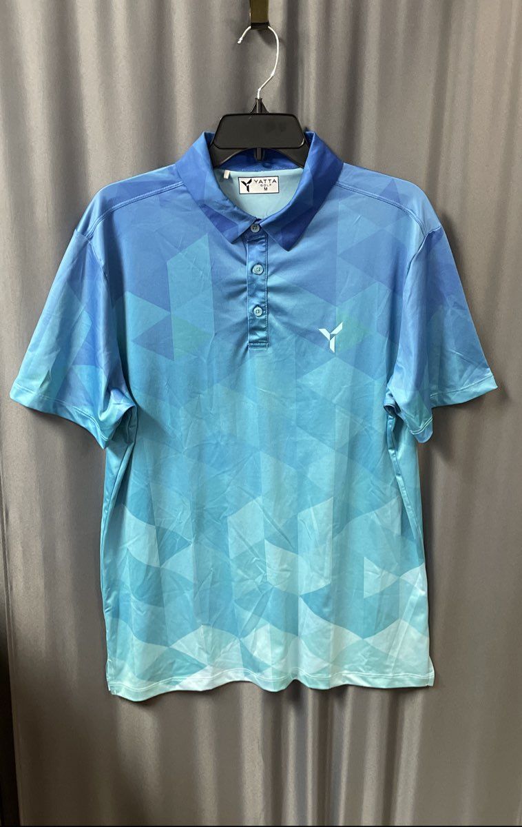 Yatta Golf Men's Blue Geometric Pattern Performance Golf Polo Shirt Sz M