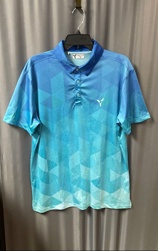 Yatta Golf Men's Blue Geometric Pattern Performance Golf Polo Shirt Sz M