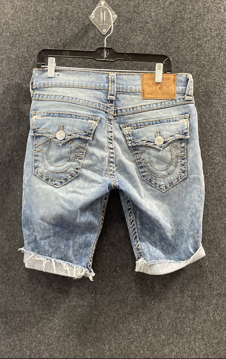 True Religion Women's Light Wash Acid Wash Cut Off Jean Shorts Sz 31