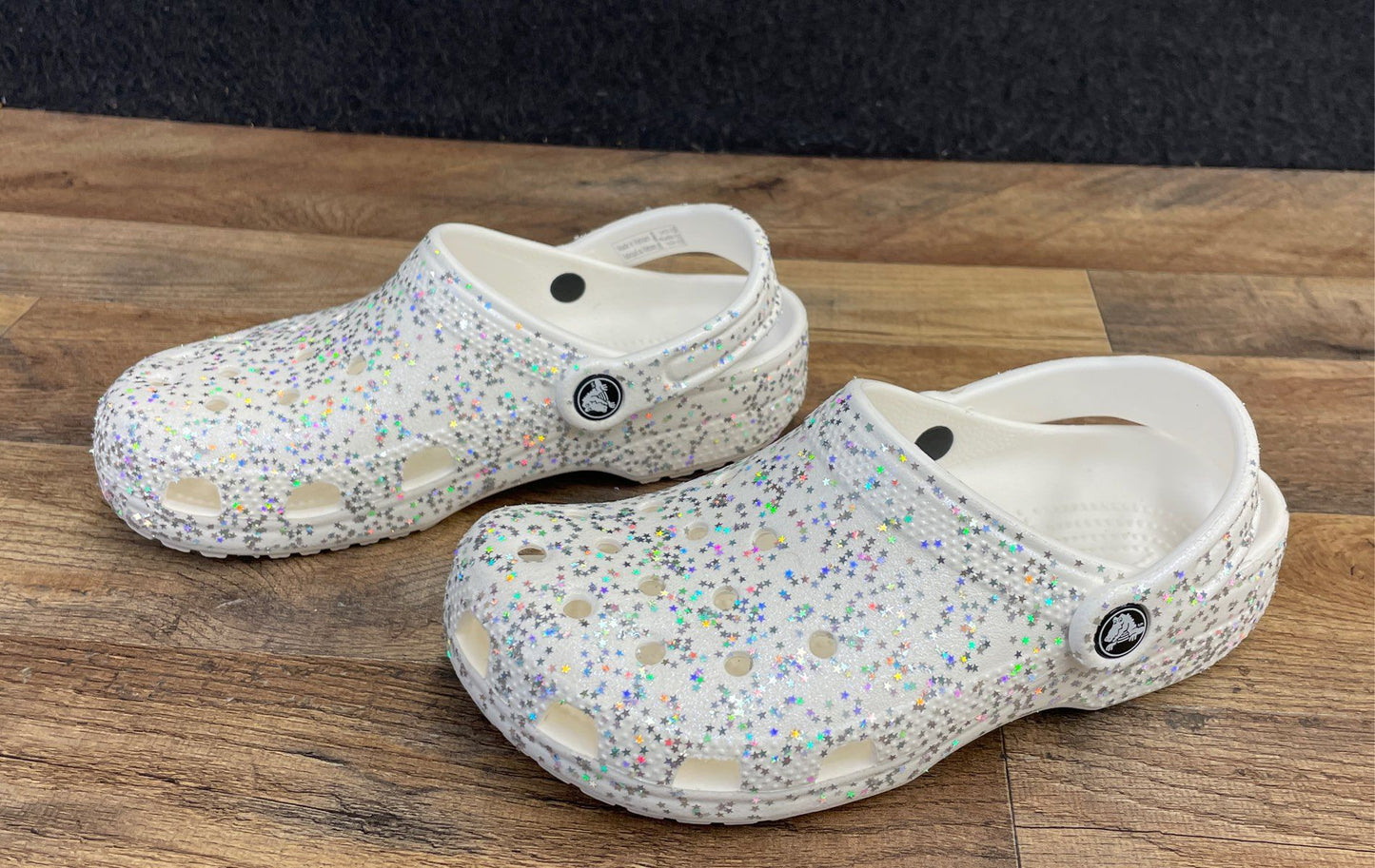 Crocs Classic Star Glitter White Iridescent Clog Youth Junior Size J3